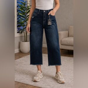 Flamingals Raw Hem Ripped Mid Rise Straight Leg Crop Jeans Size XXL NWT